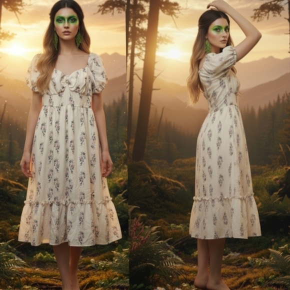 Fairy Dust Dresses & Skirts - Milkmaid Peasant Fairy Maxi Dress Jewel Broach Size Large Ruffle